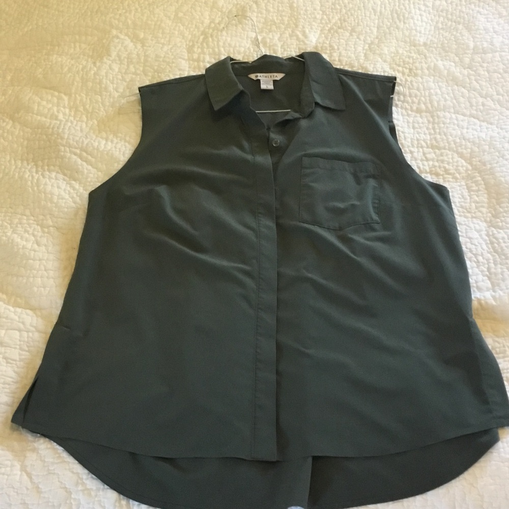 Athleta Sleeveless Collared Blouse in Forest Green